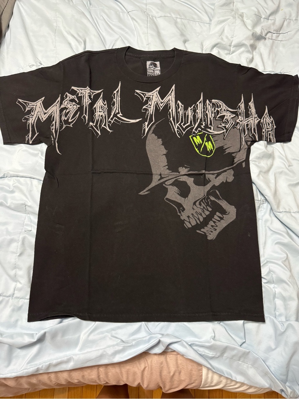 Metal Mulisha Black Tee with Skull Graphic and Neon Accent